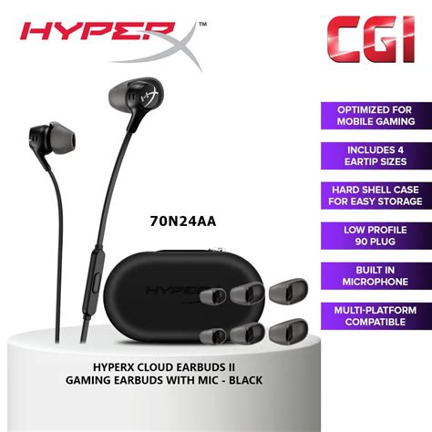 HyperX Cloud Earbuds II Gaming Headphones II with Mic -Black (70N24AA ...