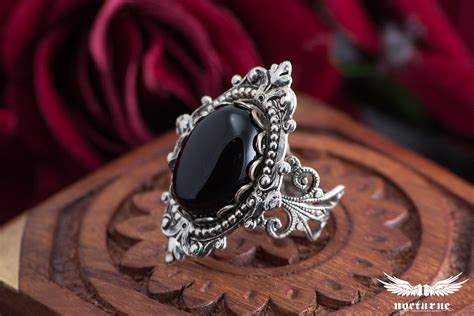 Black Onyx Victorian Ring Ornate Gothic By Nocturnehandcrafts