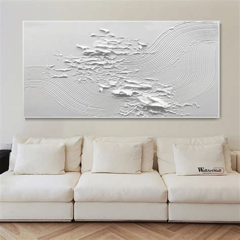 Large White Abstract Painting White Textured Wall Art White 3D Etsy