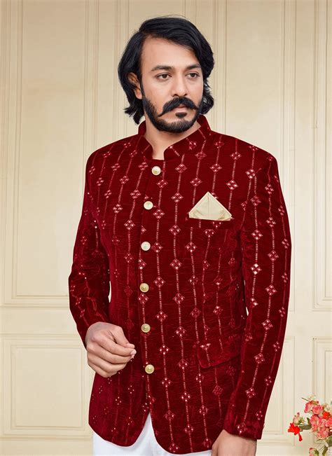 Velvet Embroidered Maroon Jodhpuri Suit Buy Online