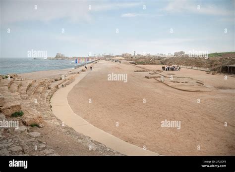 Hippodrome And View Of Old Port Ancient City Of Caesarea Maritima
