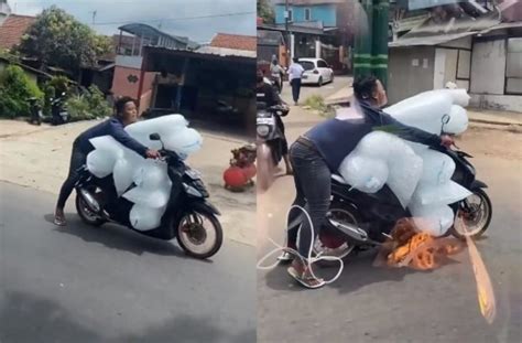 Kelewat Cool Cara Pengendara Motor Bawa Banyak Es Batu Ini Bikin