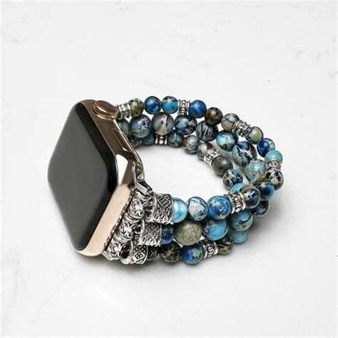 Ocean Blue Jasper Beaded Natural Stone Apple Watch Band Strap Etsy