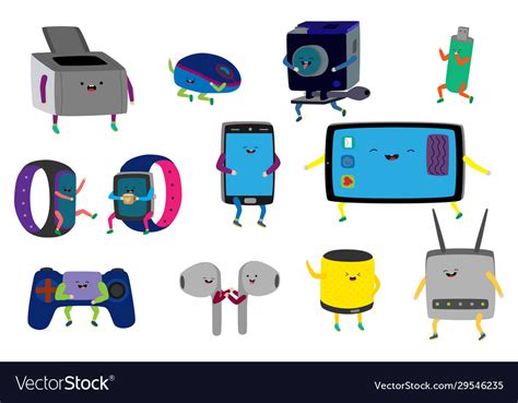 Cute Gadgets Cartoon Characters Funny Electronic Vector Image