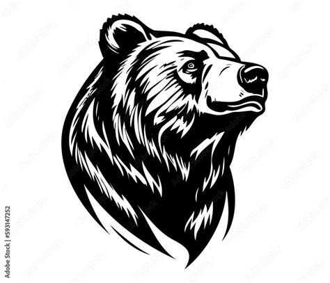 Grizzly bear Face, Silhouettes Grizzly bear Face SVG, black and white ...