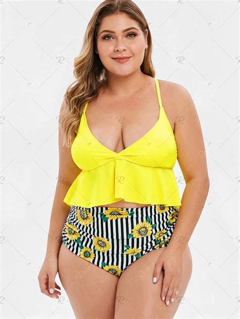 Plus Size Sunflower Print Flounce Bikini Set Plus Size Bikini Bikini