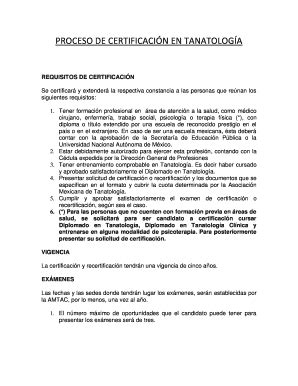 Completable En línea Proceso de certificaci n en tanatolog a Asociaci