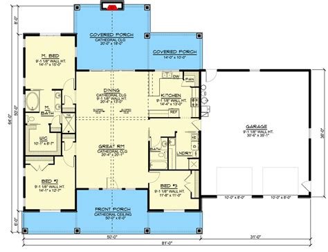 One Story Country Craftsman House Plan With Vaulted Great Room And