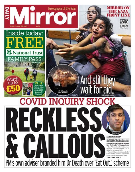 Daily Mirror Front Page 20th Of October 2023 Tomorrow S Papers Today