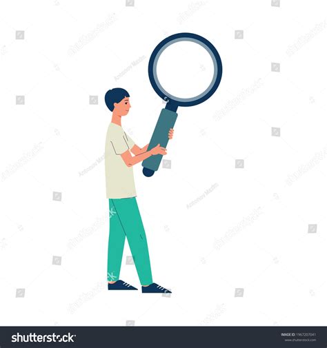 Man Holding Big Magnifying Glass Cartoon Stock Vector Royalty Free