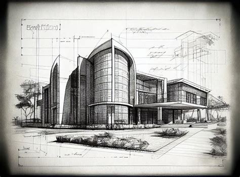 Pencil Concept Sketch Drawing of Modern Building Made with Generative ...