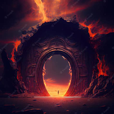 Premium Photo Huge Portal In Form Of Gate Of Hell Leading To Burning Hell