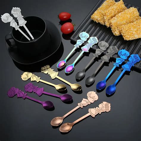 2 Pcs Set Bride And Groom Coffee Spoons Creative Long Handle Stainless