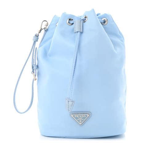 Prada Saffiano Tessuto Nylon Vela Bucket Wristlet Celeste