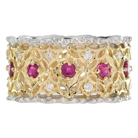 Wide Diamond And Ruby Set Band In White Gold At 1stdibs