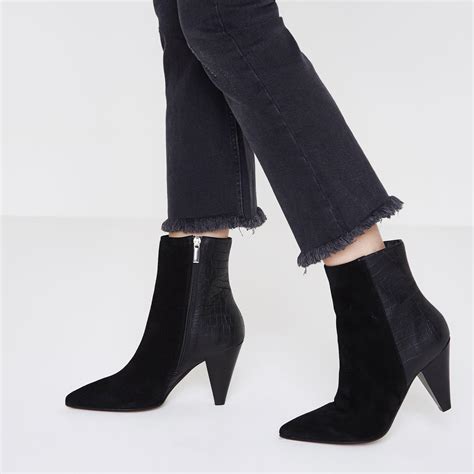 River Island Black Suede Cone Heel Ankle Boots Lyst