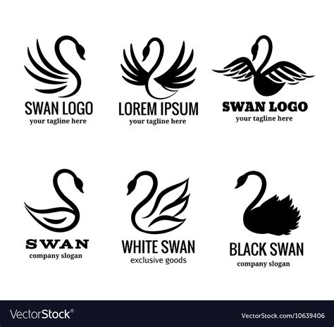 Swan Logo Set Black Logotypes Royalty Free Vector Image