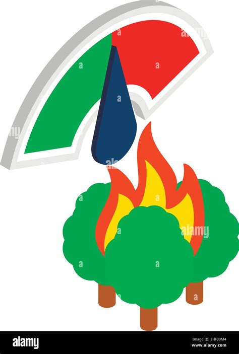 Forest Fire Icon Isometric Vector Burning Green Tree And Hazard Level Indicator Natural