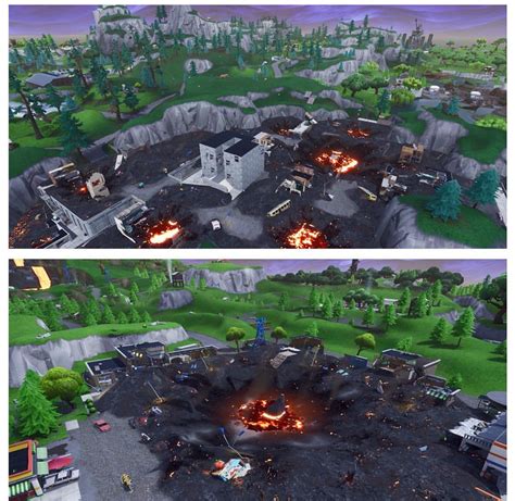 Tilted Towers And Retail Row Are Half Erased By The Volcano From The Unvaulting Event R Fortnitebr