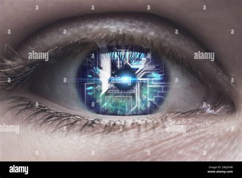 Female Eye With Overlay Of Printed Circuit Board Concepts Of