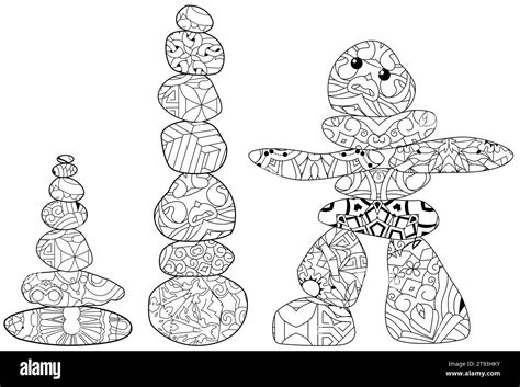 Balance Concept Zen Stones Flat Design Style For Coloring Pages Stock