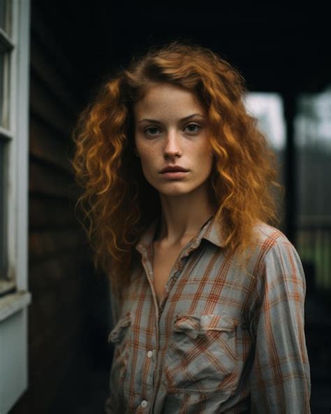 Una Mujer Con El Pelo Rojo Y Una Camisa A Cuadros Vector Premium