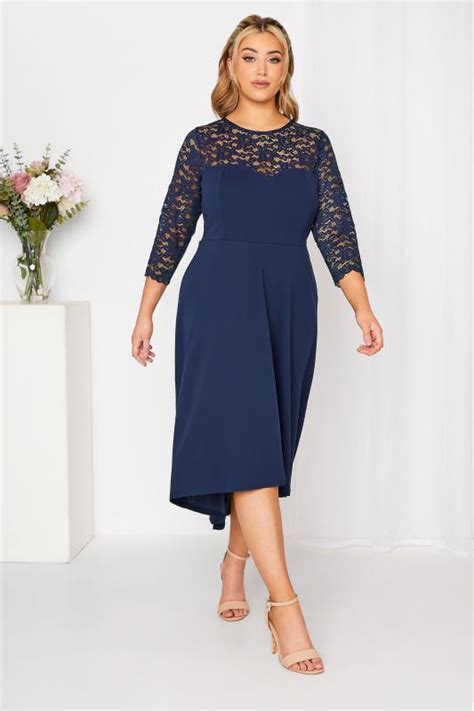 Yours London Plus Size Navy Blue Lace Sweetheart Midi Dress Yours