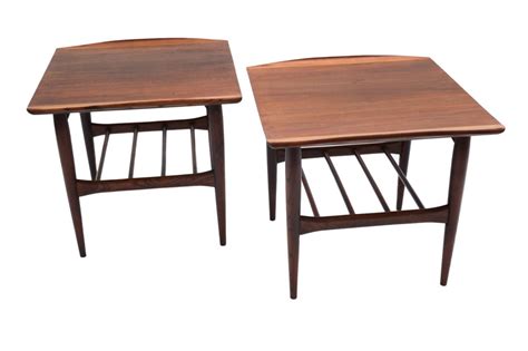 Beautiful Pair Mid Century Modern Walnut Bassett Two Tier End Side Tables Mary Kay S Furniture