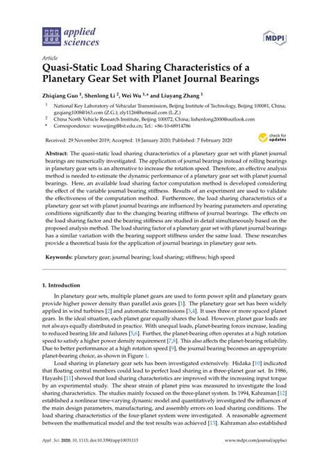 PDF Quasi Static Load Sharing Characteristics Of A Planetary Gear Set