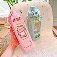 DKIIL NOIYB 700ml Kawaii Bear Water Bottle With Straw Plastic Portable