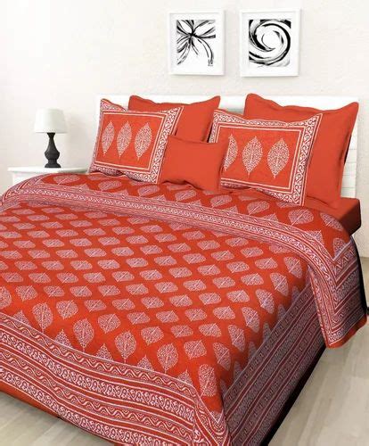 Plain Orange Printed Pure Cotton Bed Sheet Type Double At Rs Set