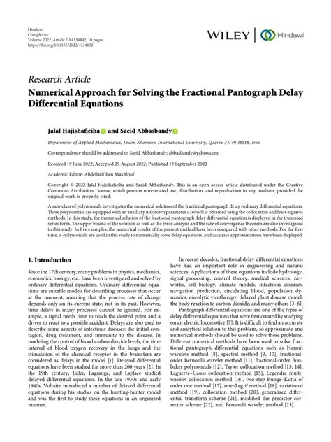 PDF Numerical Approach For Solving The Fractional Pantograph Delay