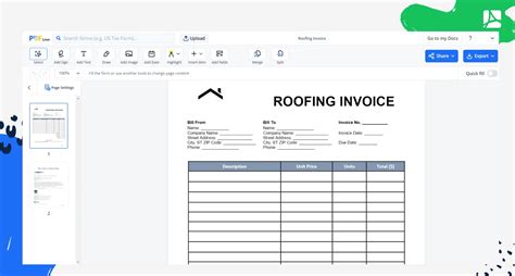 Blank PDFliner Roofing Invoice Template