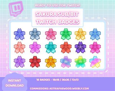 Twitch Sub Badges Bit Badges Cute Sakura Petals Cherry Blossom