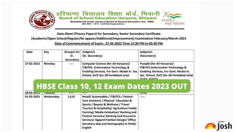 Hbse Class 12 Date Sheet 2023 Image To U