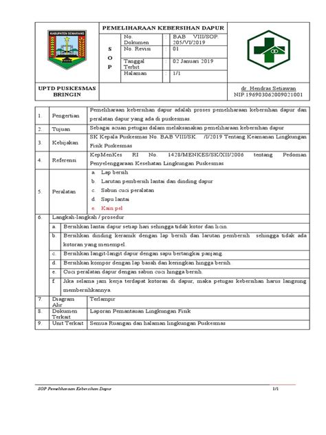 Sop Bersih Dapur Pdf
