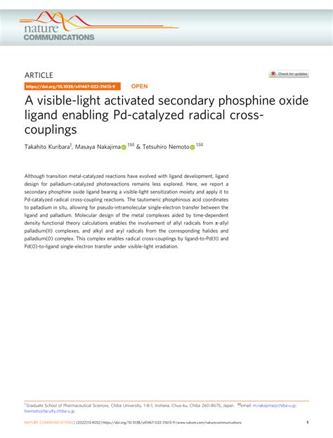 PDF A Visible Light Activated Secondary Phosphine Oxide Ligand