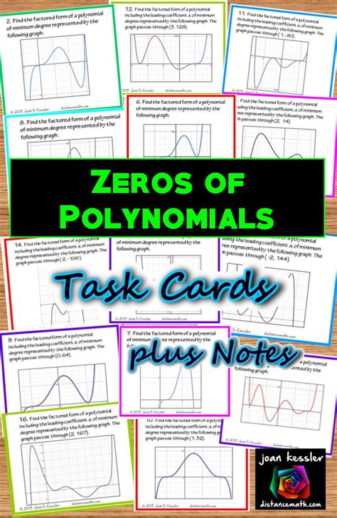 Zeros of Polynomial Functions from a Graph Task Cards plus Guided Notes | Teaching algebra ...