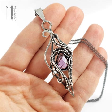 Naszyjnik Srebrny Wire Wrapping Ametyst Naszyjniki Bi Uteria W Arsneo