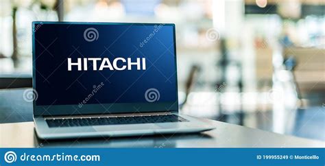 Laptop Computer Displaying Logo Of Hitachi Editorial Stock Image