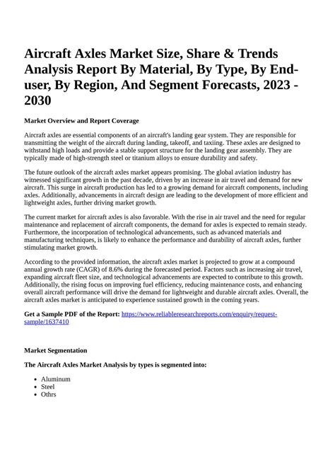 Reportprime Aircraft Axles Market Size Share Trends Analysis