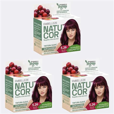 Tinta De Cabelo Vegana - Kit 3 Und Tintura Suave Vegana Natucor Marsa 5.26 12g - Tinta de Cabelo ...