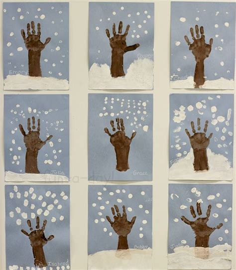 Handprint Winter Tree With Snowy Fingerprints Winter Art Projects