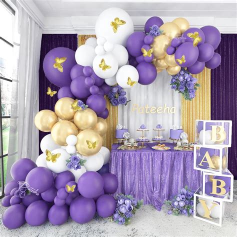 Amazon Pateeha Purple Gold Balloons Garland Arch Kit White Purple