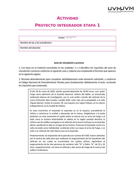 A2 Proyecto Integrador Actividad Proyecto Integrador Etapa 1 Fecha