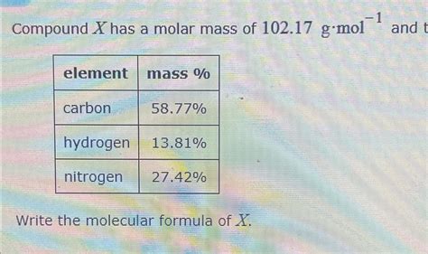 Solved Compound X Has A Molar Mass Of 102 17g Mol 1 Chegg