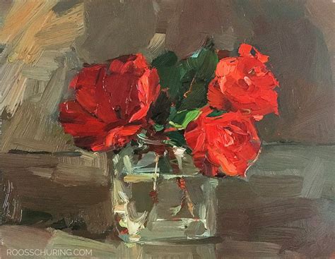 Red Roses In Oils Flower Painting By Roos Schuring Flower Painting