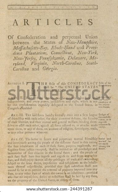 Articles Confederation First Page 1777 Printed Stock Photo Edit Now