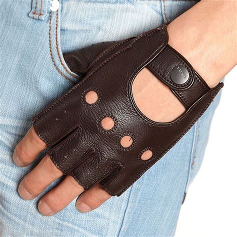 Fashion Fingerless Men Deerskin Gloves Wrist Half Finger Driving Glove