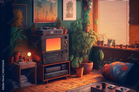 ภาพประกอบสต็อก Lofi Living Room Beautiful Chill Atmospheric Wallpaper